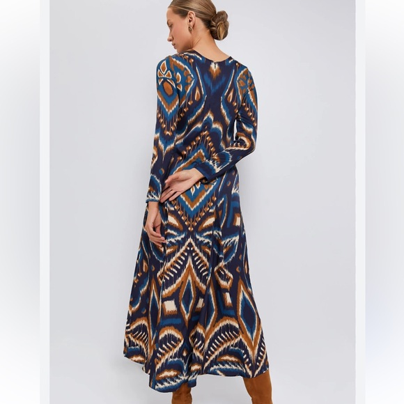 Farm Rio Blue Pineapple Ikat LENZING™ ECOVERO™ Viscose Maxi Dress. - Picture 3 of 9